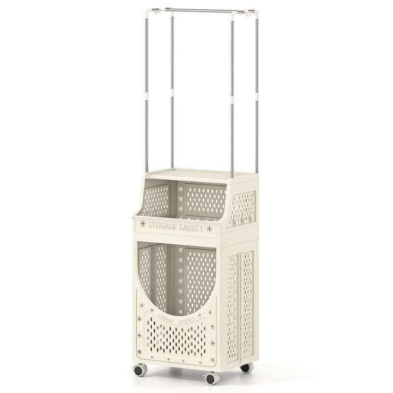 WÄSCHEKORBWAGEN mit Kleiderstange beige - Beige, Kunststoff (40/136/30cm) - COSTWAY