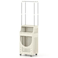 WÄSCHEKORBWAGEN mit Kleiderstange beige - Beige, Kunststoff (40/136/30cm) - COSTWAY