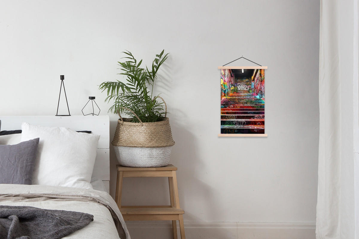 POSTER Treppe - Graffiti - Farben - Kunst 40x60 cm - Multicolor, Textil (40/60/0.15cm) - MuchoWow