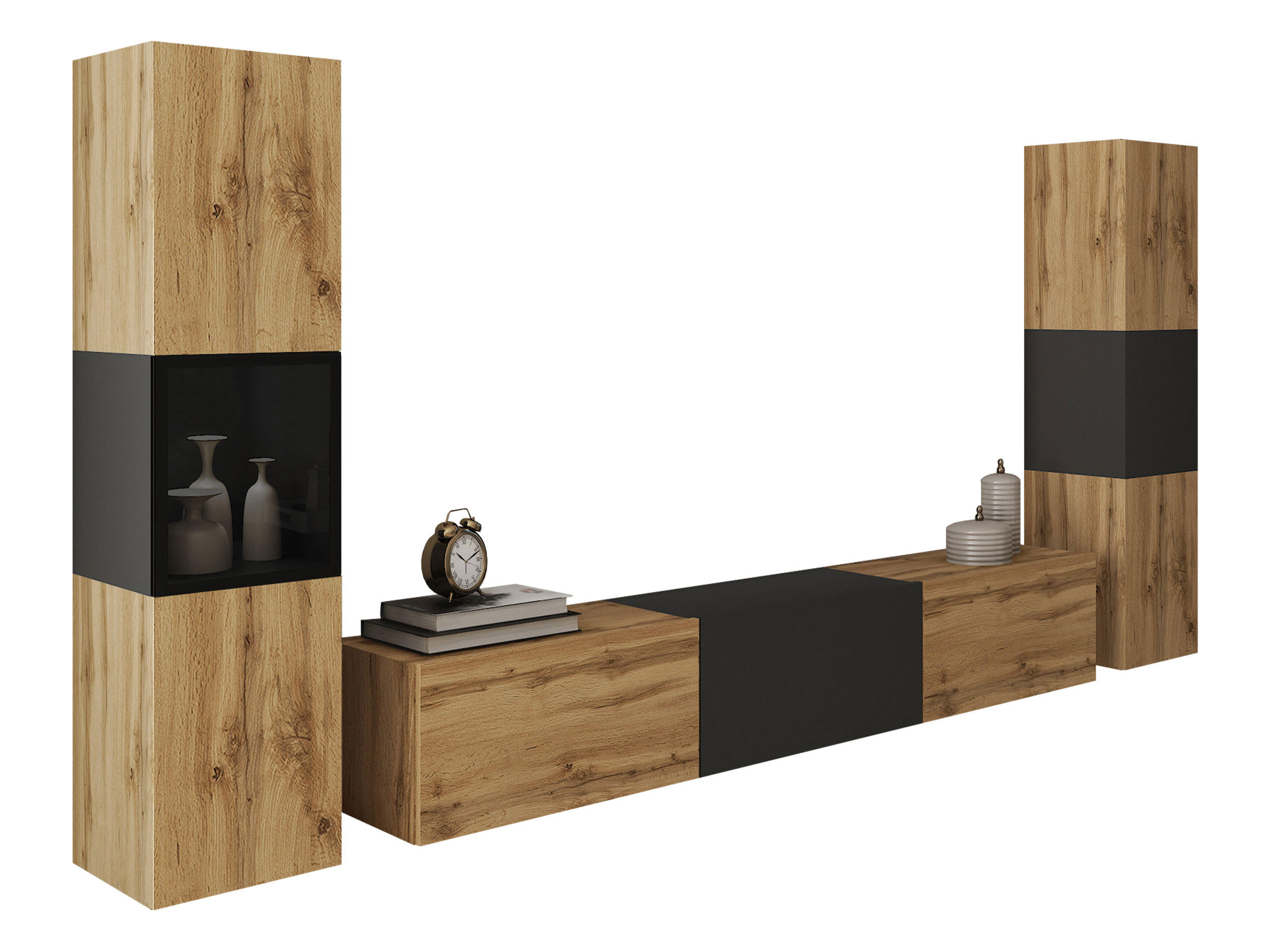 WOHNWAND Berlin III - Eiche Wotan/Alufarben, Holzwerkstoff/Kunststoff (180/30/33cm) - MIRJAN24