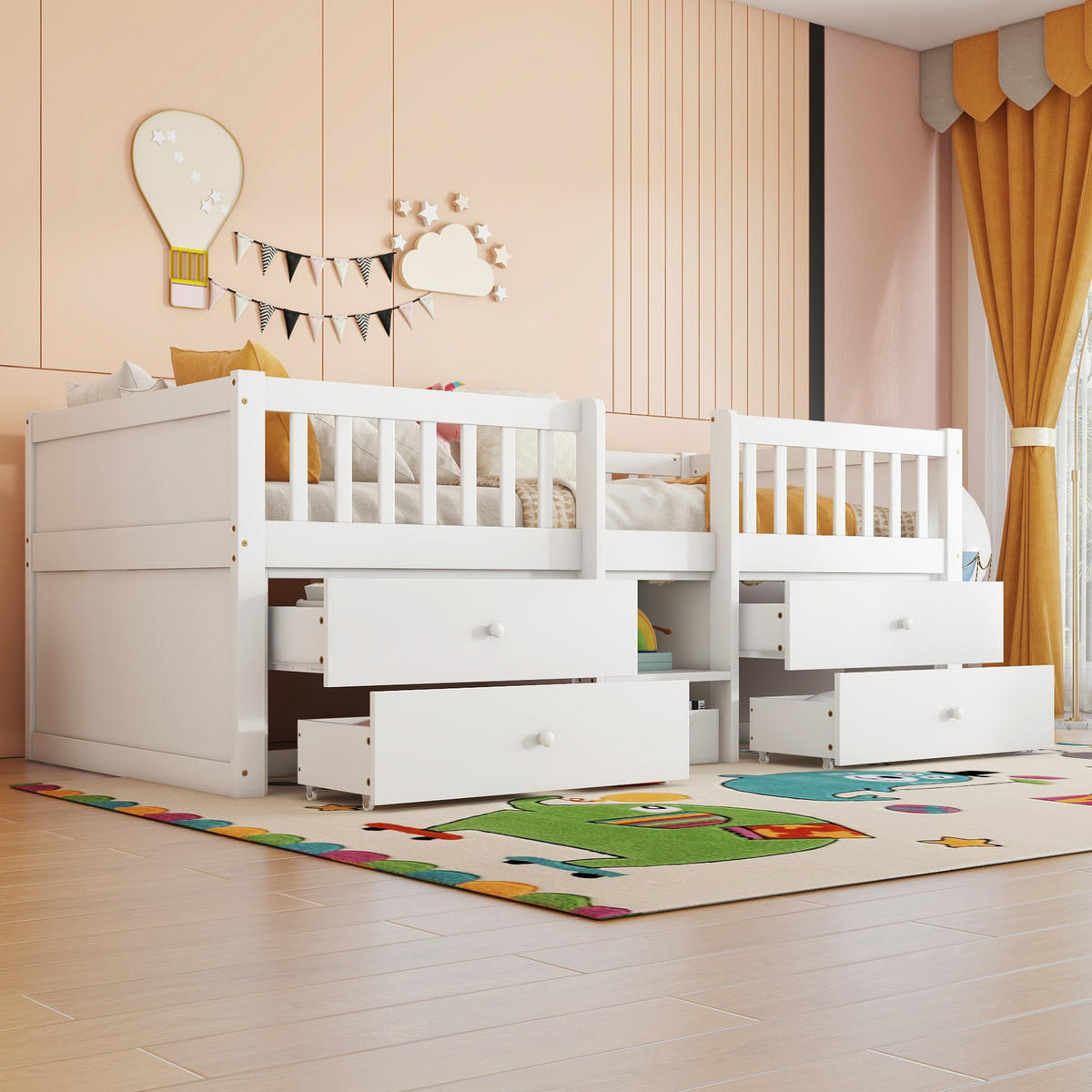 HOCHBETT Kinderbett 90/200 cm aus Kiefernholz und MDF mit 4 Schubladen Weiß - Weiß, Holz (90/200cm) - Modenvie