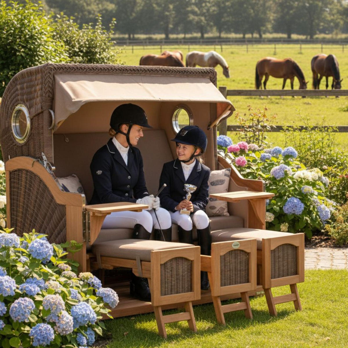 STRANDKORB XXL Düne Grande Teak PE Grey - Braun, Metall (170/170/95cm) - Mr. Deko