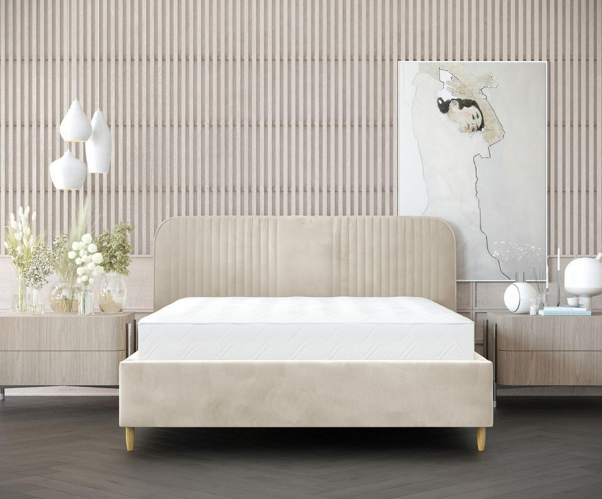 POLSTERBETT Livy Hellbeige 120/200 cm im Samtstoff - Beige/Naturfarben, Holz/Holzwerkstoff (120/200cm) - Maison de Reve