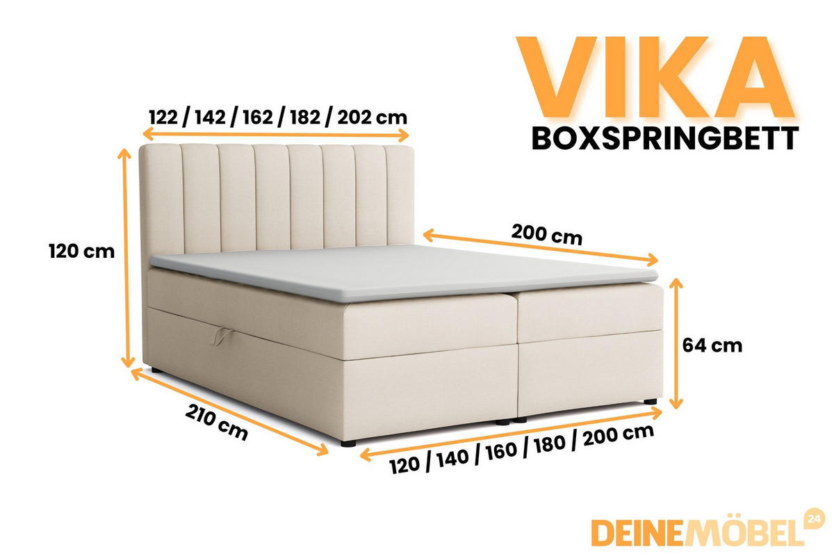 BOXBETT VIKA 120/200 in Velours Creme H4 - Creme, Holz/Holzwerkstoff (120/200cm) - Deine Möbel 24