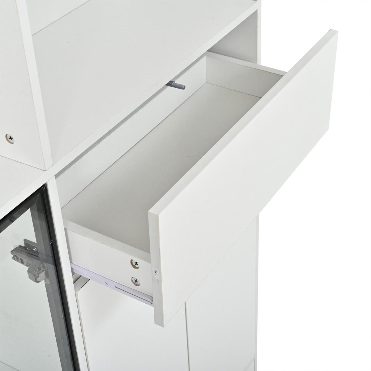 VITRINE 140x30x200 cm Weiß LED 7 Türen Weinregal - Weiß, Holzwerkstoff (140/200/30cm) - FLIEKS