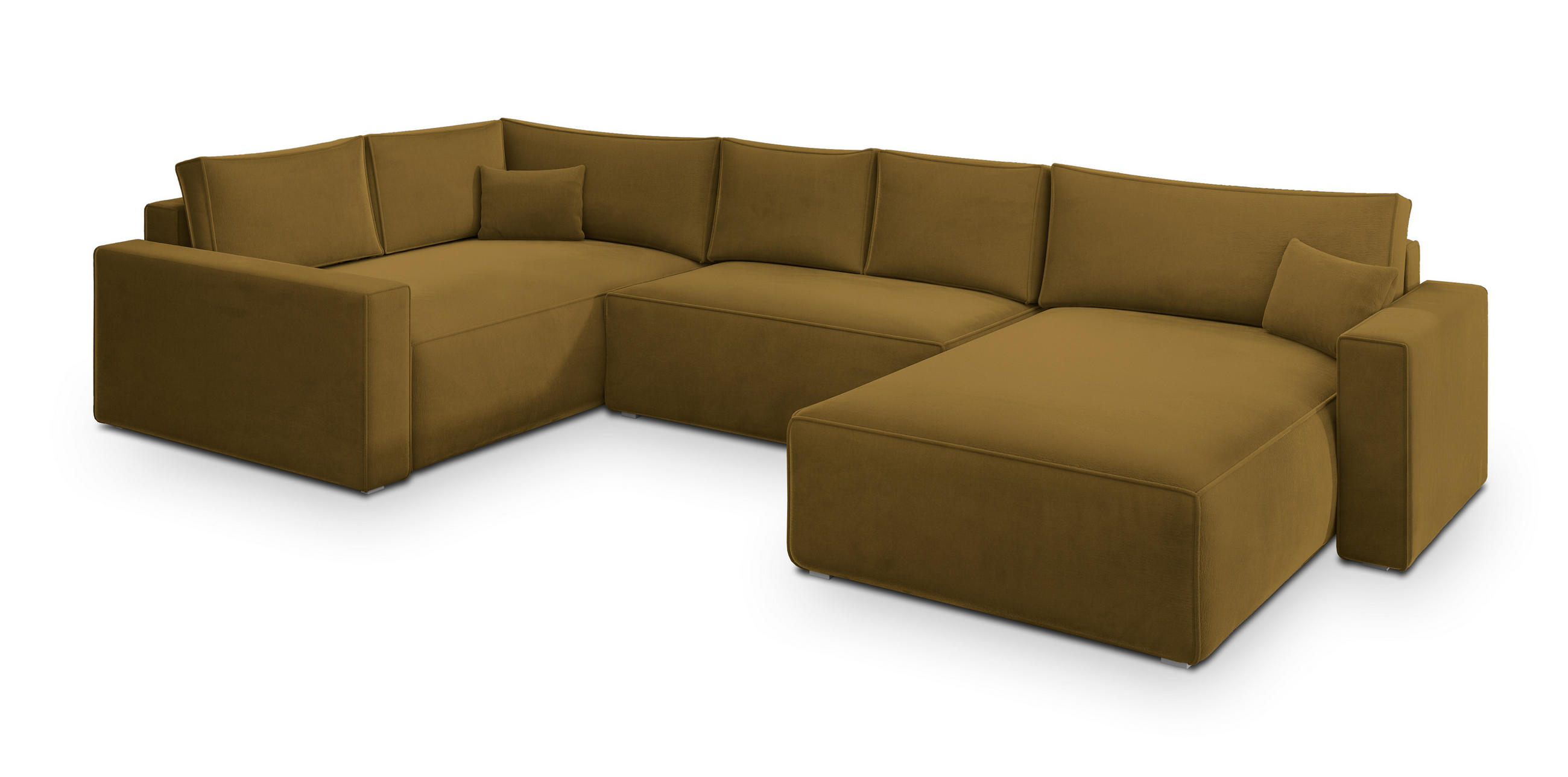 WOHNLANDSCHAFT VELAMI L-S Gelb Velours-Stoff mit Schlaffunktion - Gelb, Holz (365/83/194cm) - MASSENO