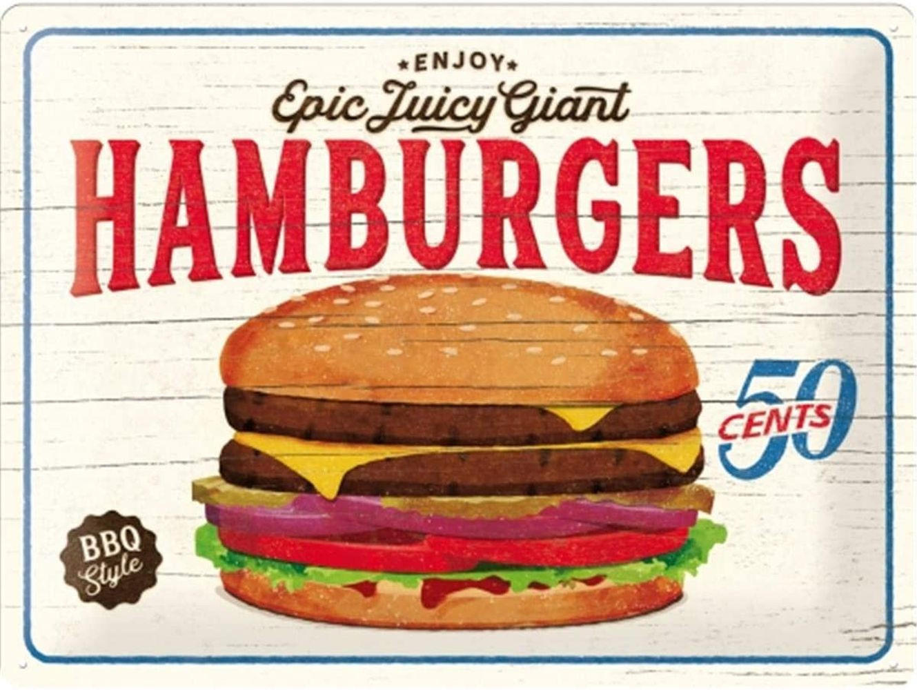 BLECHSCHILD 30/40 cm USA Hamburgers - Multicolor, Metall (40/30/0.2cm) - Nostalgic-Art