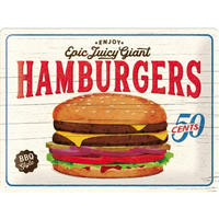 BLECHSCHILD 30/40 cm USA Hamburgers - Multicolor, Metall (40/30/0.2cm) - Nostalgic-Art