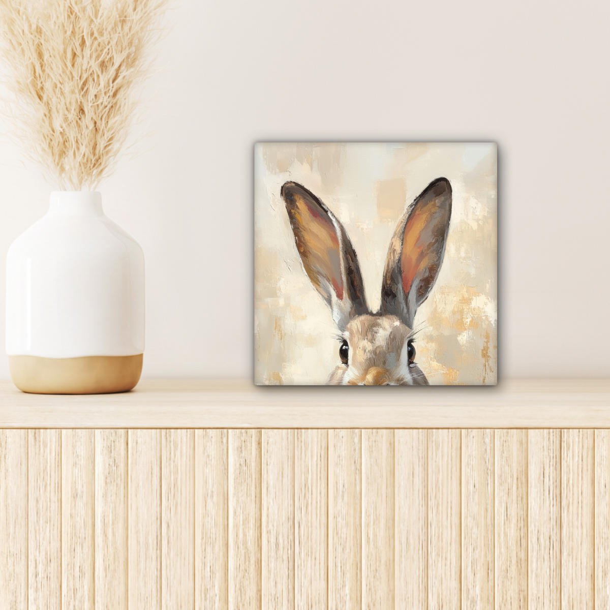 LEINWANDBILD Hase - Ohren - Braun Deko Wohnzimmer 20x20 cm - Beige, Textil (20/20cm) - MuchoWow