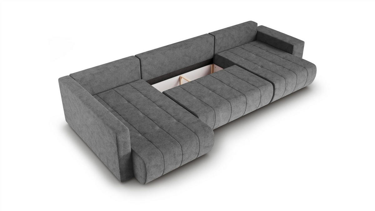 WOHNLANDSCHAFT Armanda - Dunkelgrau, Holzwerkstoff/Textil (392/83/185cm) - Fun Möbel