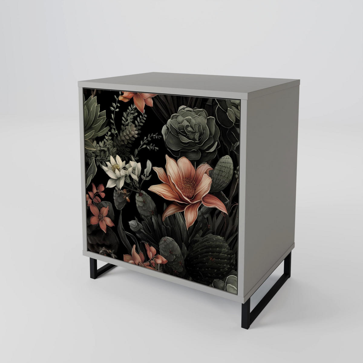 SIDEBOARD SECRET VERDURE, Grau, 57,5x42x75,5 cm, Goldfarbene Metallfüße - Goldfarben/Multicolor, Holzwerkstoff/Metall (57.5/75.5/42cm) - SpaceRebels