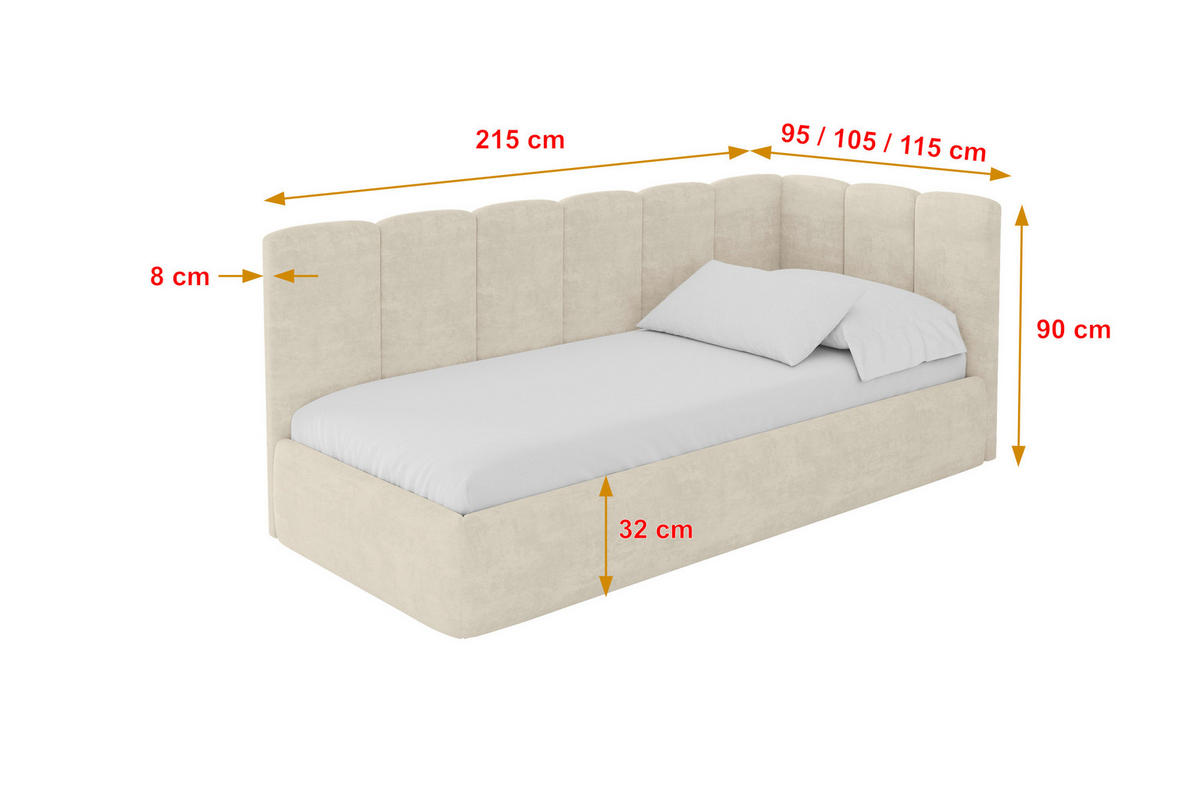 EINZELLBETT Jugendbett mit Bettkasten, Links - DEXY 90x200 Beige - Beige, Holzwerkstoff/Textil (90/200cm) - ALTDECOR