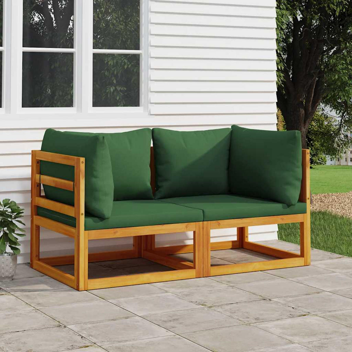 MODULAR-ECKSOFAS 2 Stk. Mit Grünen Kissen Massivholz Akazie - Grün, Holz (70.5/65/141cm) - vidaXL