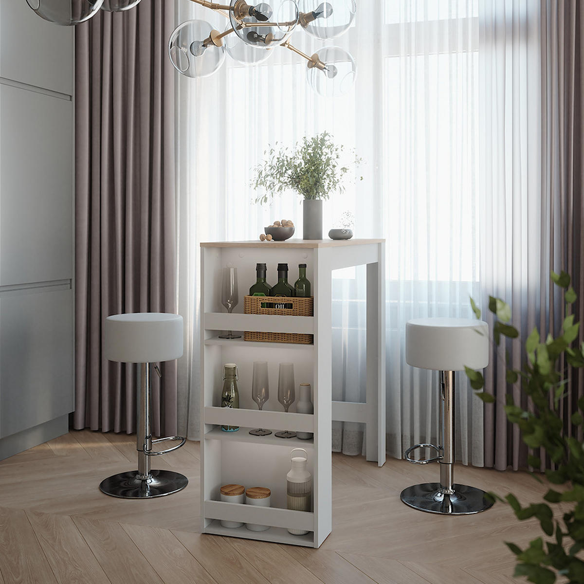 STOJACÍ BAROVÝ STŮL SE ŽIDLEMI Repose Bílá/Sonoma - bílá, kompozitní dřevo (110/45/106cm) - Vicco