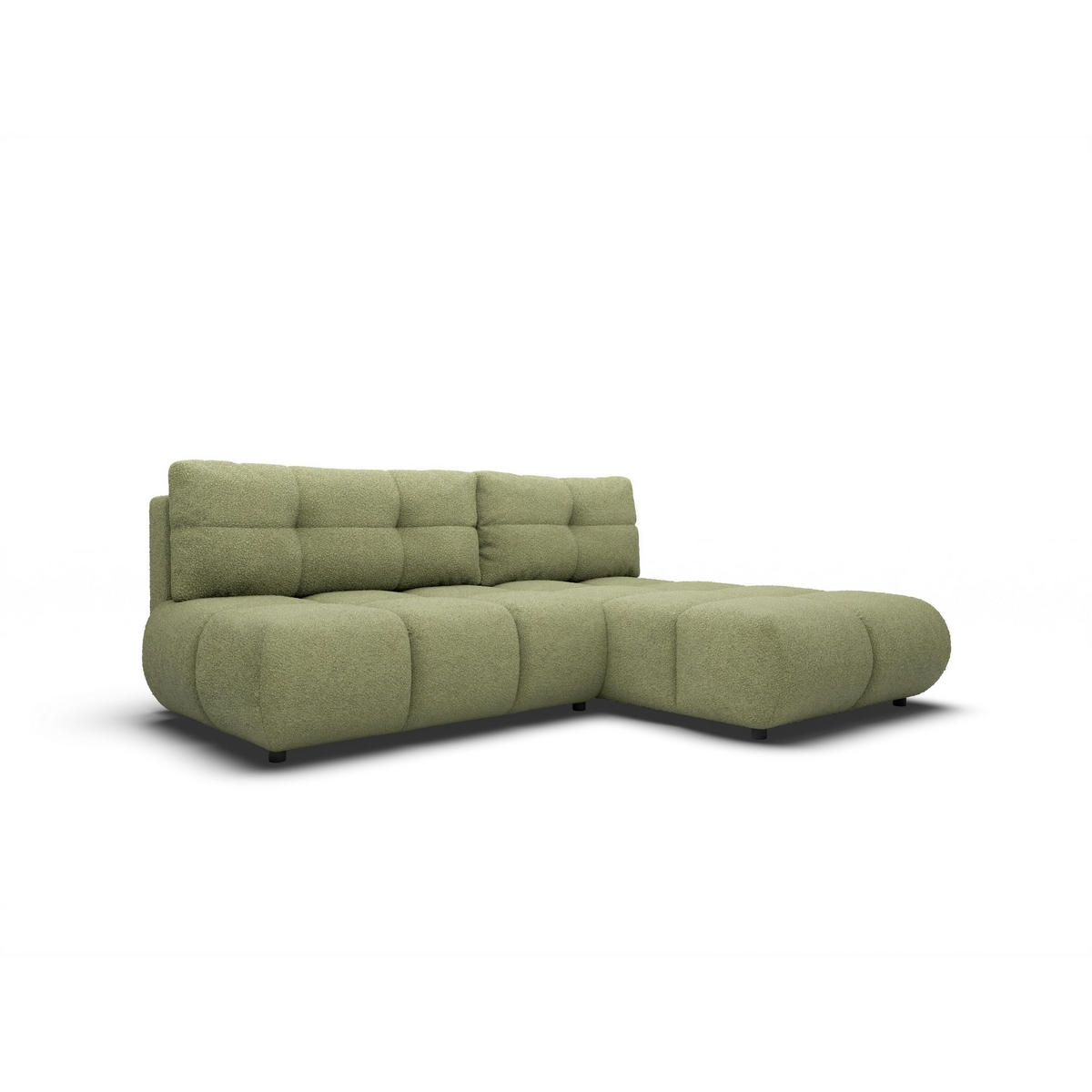 ECKSOFA CORSO R-S Grün Boucle-Stoff mit Schlaffunktion - Grün, Holz (230/177cm) - MASSENO