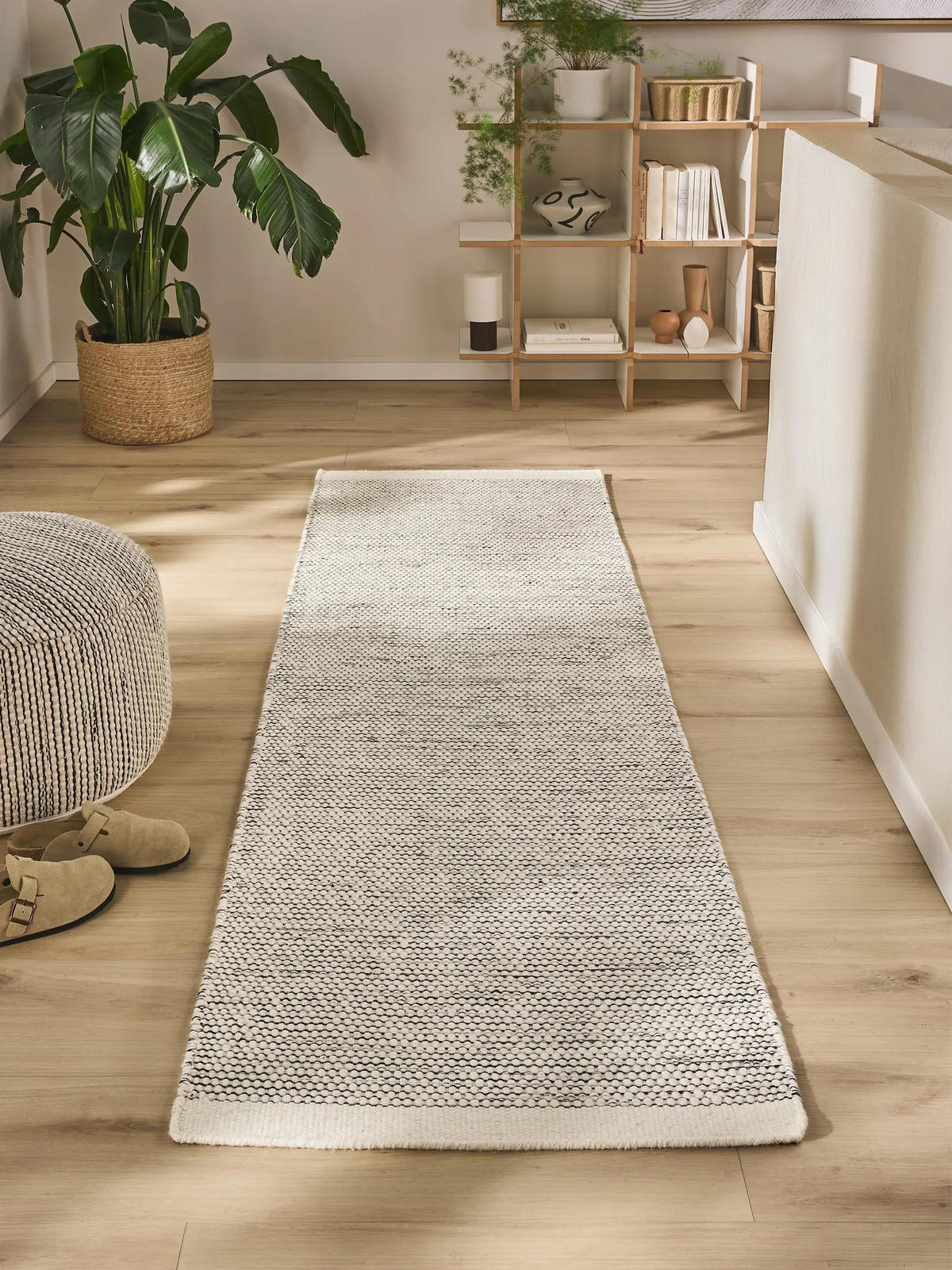 WOLLTEPPICH-LÄUFER Rocco Beige/Schwarz 70x200 cm - Beige, Naturmaterialien/Textil (70/200cm) - benuta Pure
