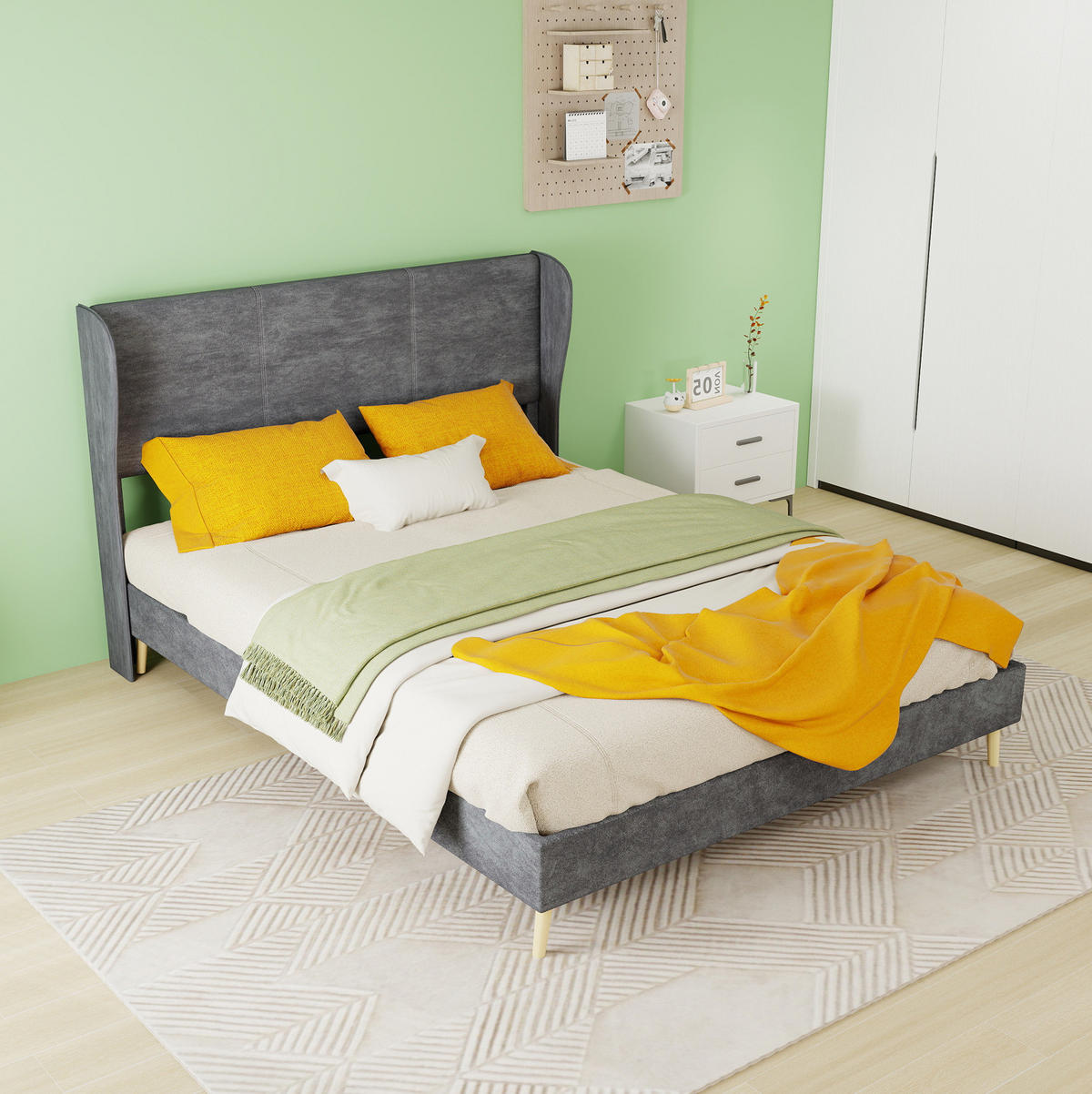 POLSTERBETT 140/200 cm mit gepolstertem Kopfteil und Matratze, Grau - Grau, Textil (140/200cm) - Redom