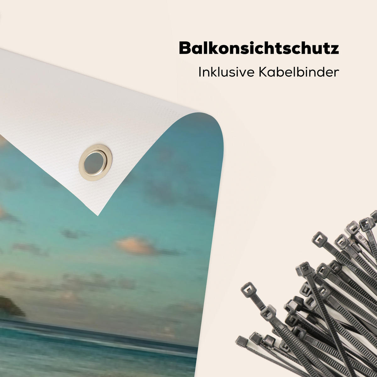 BALKON-SICHTSCHUTZ Strand - Palmen - Meer - Sonnenuntergang 500x100 cm - Samtahornfarben, Kunststoff (500/100cm) - MuchoWow