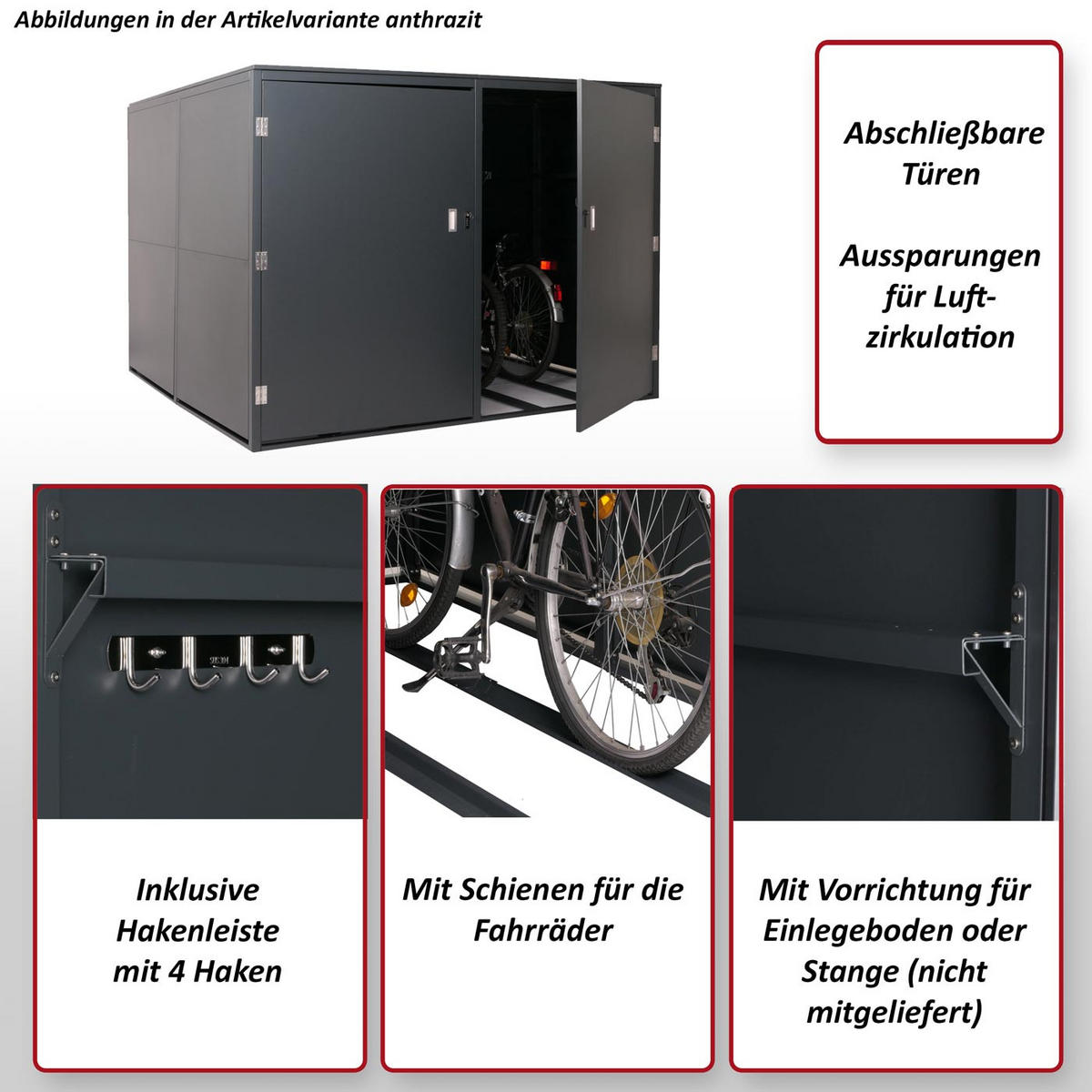 4ER-FAHRRADGARAGE L56C rechteckig Hellgrau - Hellgrau, Metall (222/160/208cm) - MCW