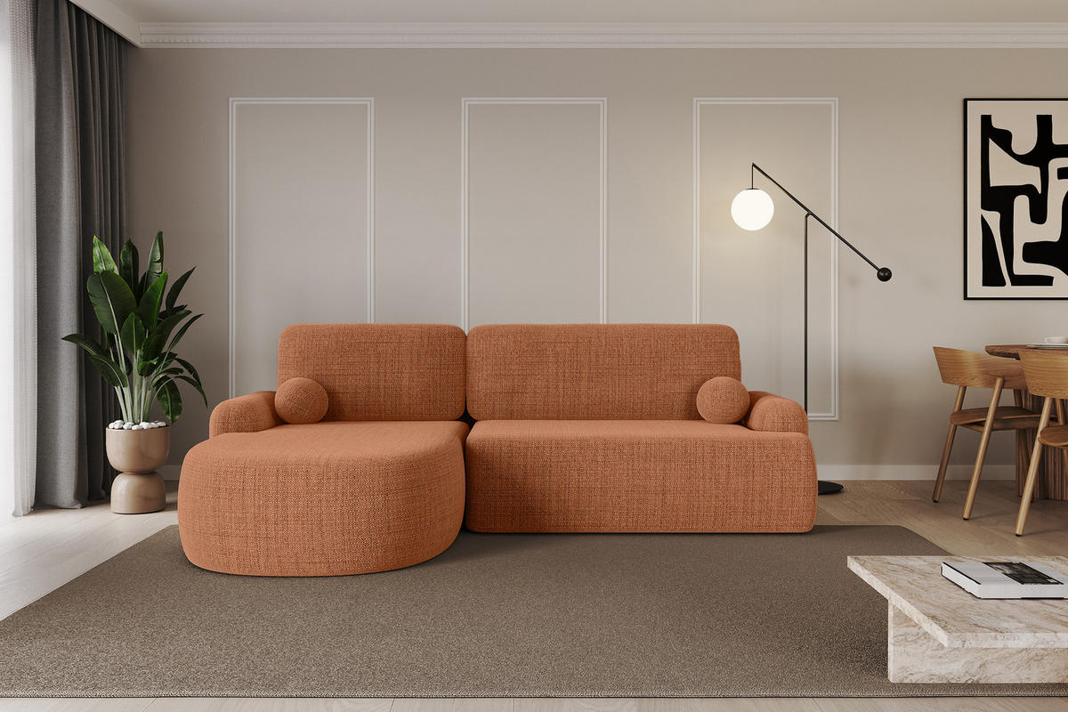 WOHNLANDSCHAFT mit Schlaffunktion und Bettkasten LIRA-L - 264x172x89 Apricot - Orange, Holzwerkstoff/Textil (264/172cm) - ALTDECOR