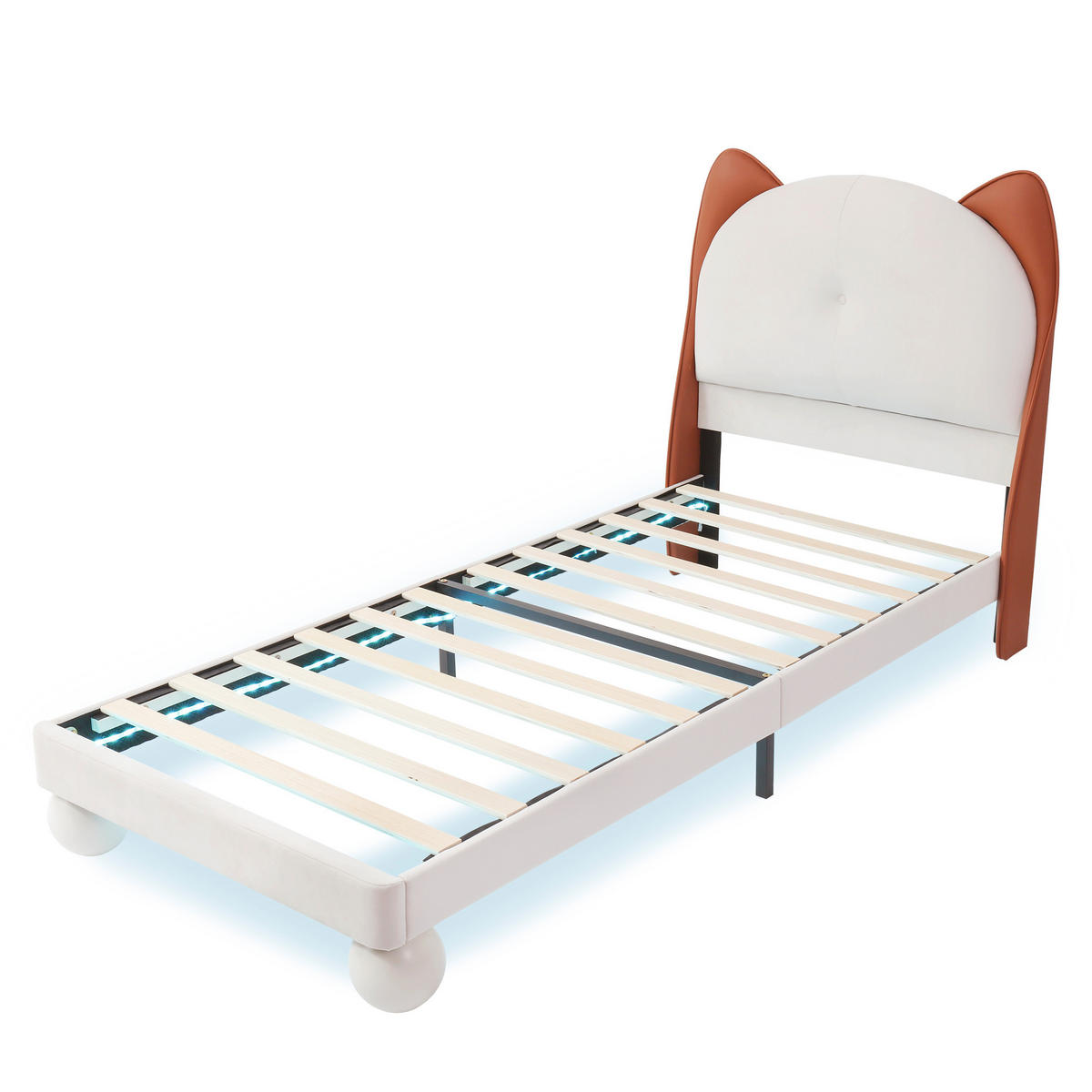 KINDEREINZELBETTEN aus Kunststoff 90x200 cm in Beige-Gelbbraun mit LED-Lichtleiste - Beige, Kunststoff (90/200cm) - Modfu