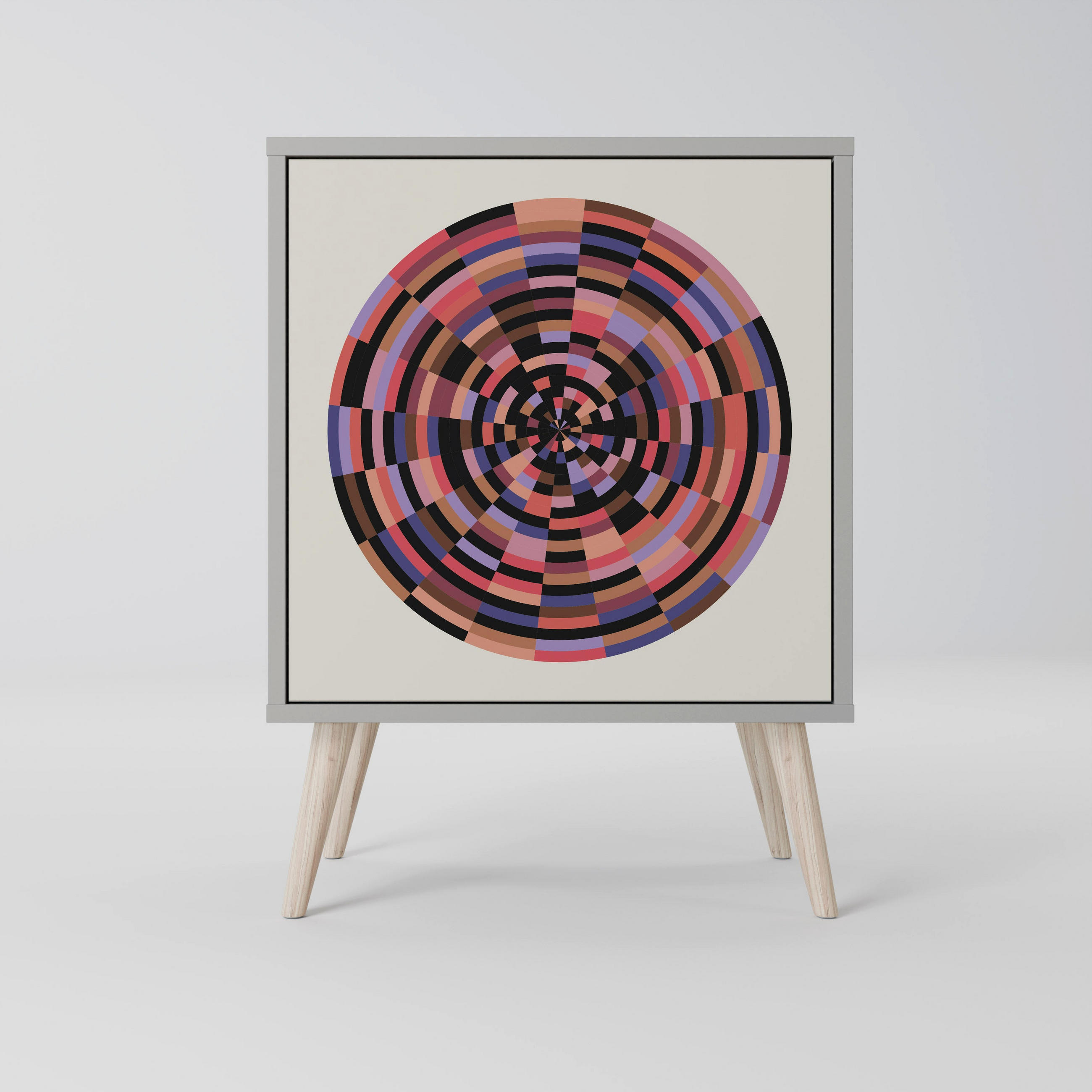 SIDEBOARD BROWN CIRCLES, Grau, 57,5x42x77,5 cm, Schräge Buchenholzfüße - Buchefarben/Multicolor, Holzwerkstoff/Buchenholz (57.5/77.5/42cm) - SpaceRebels