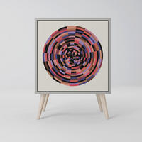 SIDEBOARD BROWN CIRCLES, Grau, 57,5x42x77,5 cm, Schräge Buchenholzfüße - Buchefarben/Multicolor, Holzwerkstoff/Buchenholz (57.5/77.5/42cm) - SpaceRebels