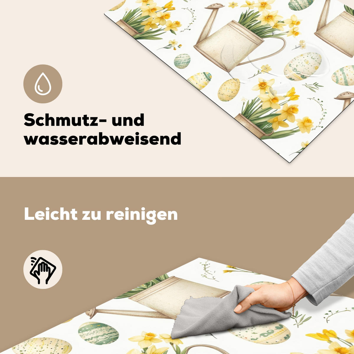 HERDABDECKPLATTE Gießkanne - Blumen - Eier Induktionsmatte 77x51 cm - Weiß, Kunststoff (77/51/0.2cm) - MuchoWow