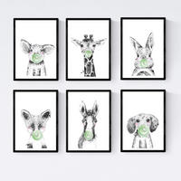 POSTER Set Mit 6 Tiere Babys Mit Kaugummi Schweinefleisch Girafa Kaninchen Fuchs Pferd Hunde A4 Schwarzer Rahmen - Schwarz, Papier (29/3cm) - Nacnic