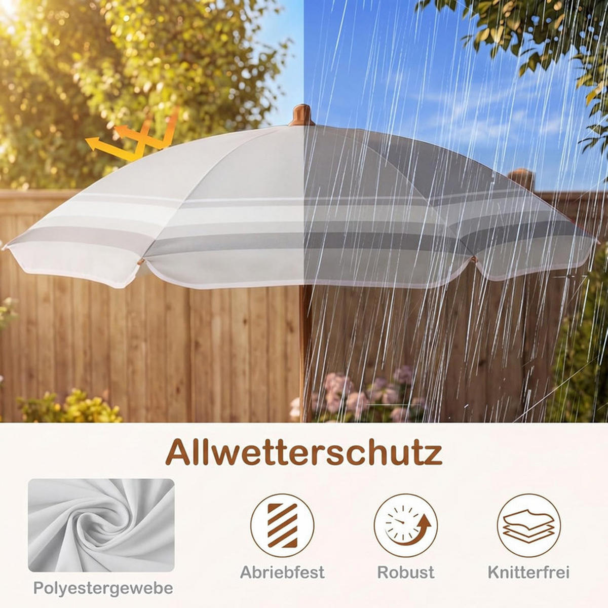 KINDER-SITZGRUPPE mit Sonnenschirm natur(4-tlg) - Naturfarben, Metall - COSTWAY
