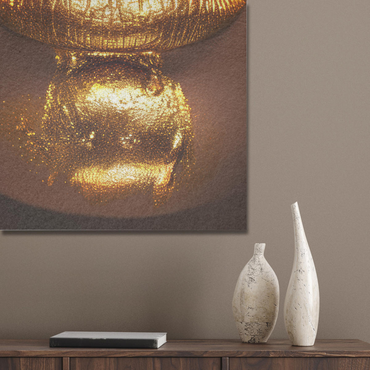 AKUSTIKBILD Frau - Gold - Luxus - Porträt Akustikpaneele 80x80 cm - Goldfarben, Kunststoff (80/80/0.9cm) - MuchoWow