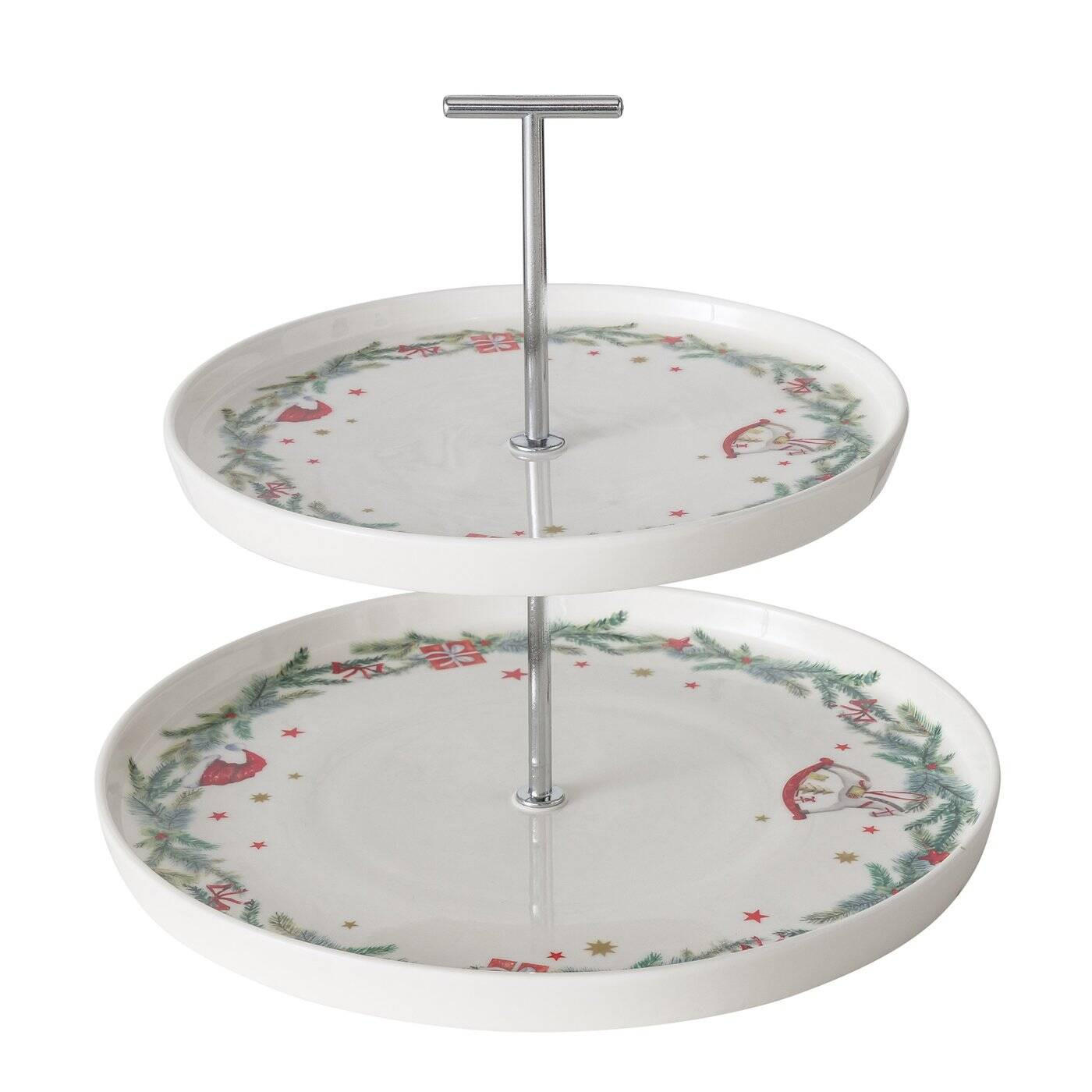 ETAGERE Florenza 2-stöckig 22 cm - Weiß, Keramik (26/22/26cm)