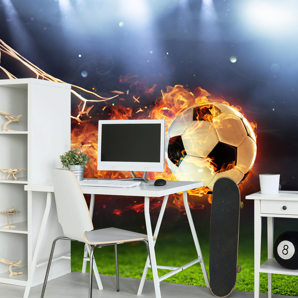 FOTOTAPETE für Jugendzimmer Fußball Flammen Stadion Feuer 500x350 - Multicolor, Papier (500/350cm) - Muralo