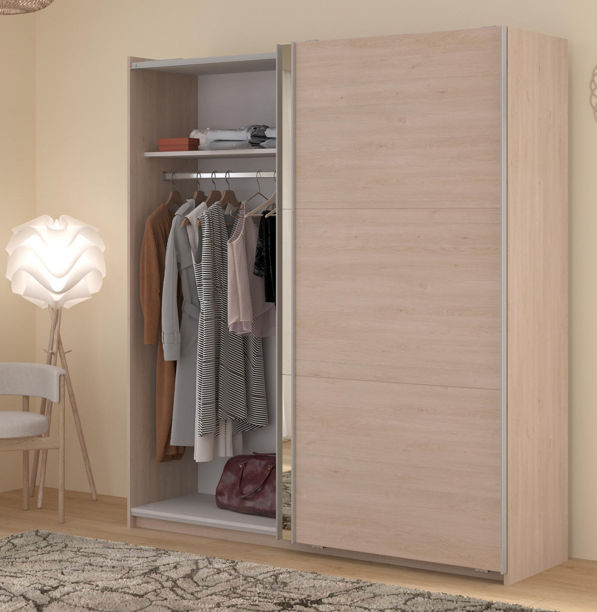 KLEIDERSCHRANK Eiche Jackson 178 cm, Schwebetürenschrank 2-türig mit Spiegel und Soft-Close - Eichefarben, Glas/Holzwerkstoff (178/203/59cm) - Parisot Meuble