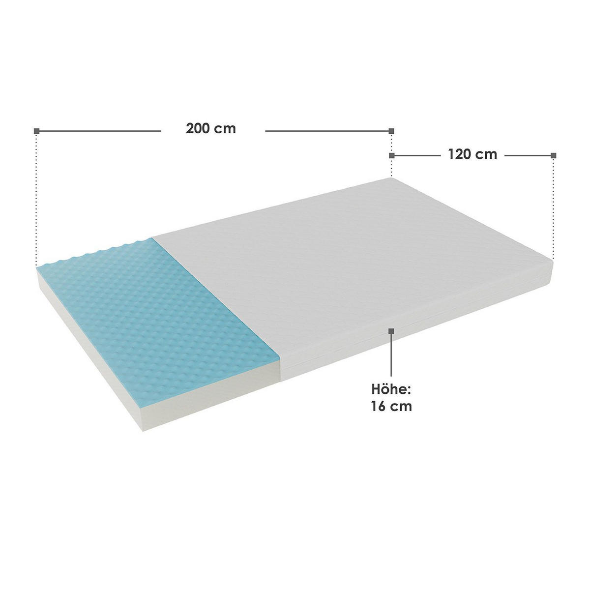 KALTSCHAUMMATRATZE 120x200 cm - Weiß, Textil (160/200cm) - Juskys