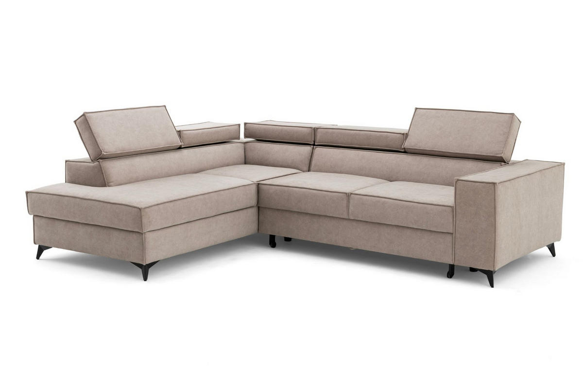 ECKSOFA PURE L Links mit Schlaffunktion 127x199 Velours Creme - Creme/Schwarz, Holz/Textil (281/204cm) - Muffo