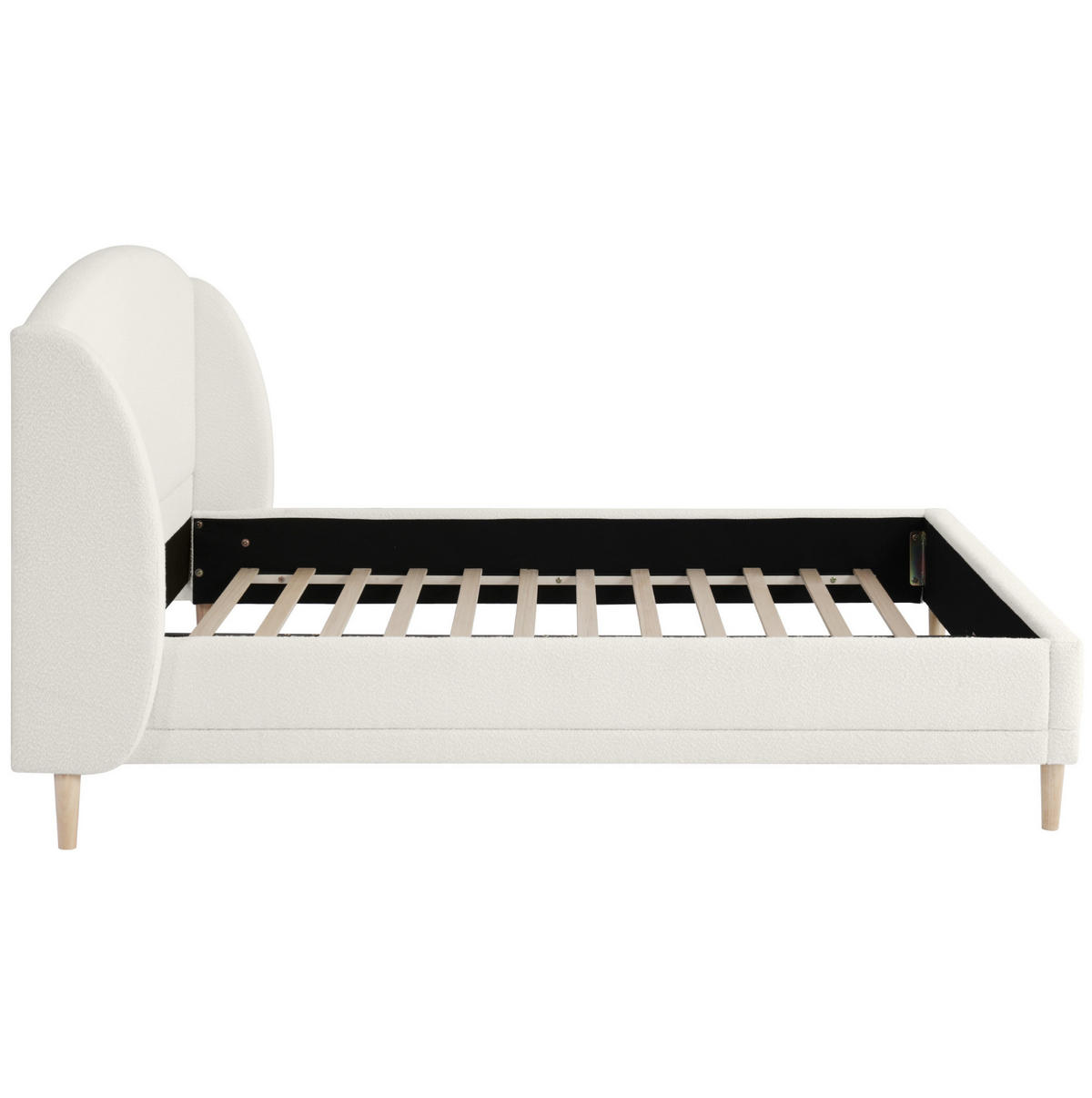 BETT mit Wingback-Kopfteil 140x190 cm Bouclé Weiß - Weiß, Holz (140/190cm) - Meubliv