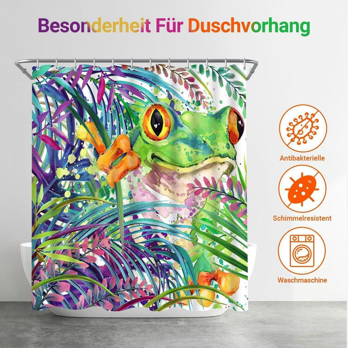 DUSCHVORHANG Bemalter Frosch 180 x 200 cm - Multicolor, Textil (180/200cm)