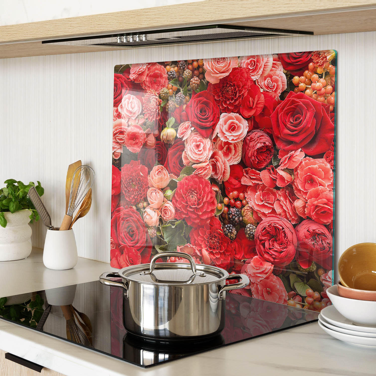 GLASPLATTE 60x52 cm Rote Blumen - Rot, Glas (60/0.4/52cm) - TULUP