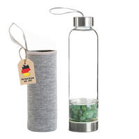 WASSERFLASCHE mit Heilsteinen und Tasche 400ml - Grün, Glas (0.4L) - Intirilife