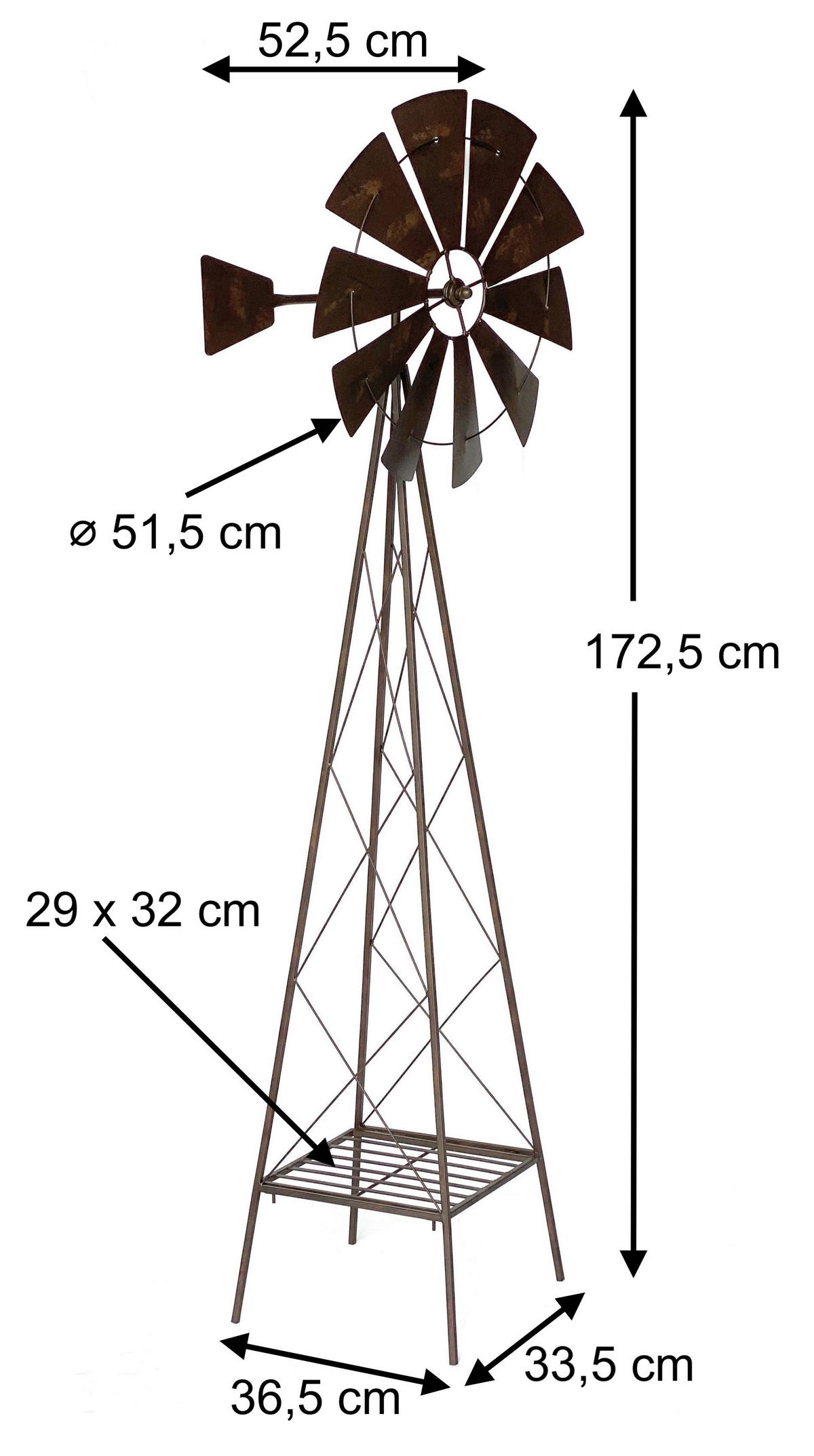 WINDRAD kugelgelagert Metall Braun 170 cm 96019 - Braun, Metall (36.5/172.5/33.5cm) - DanDiBo