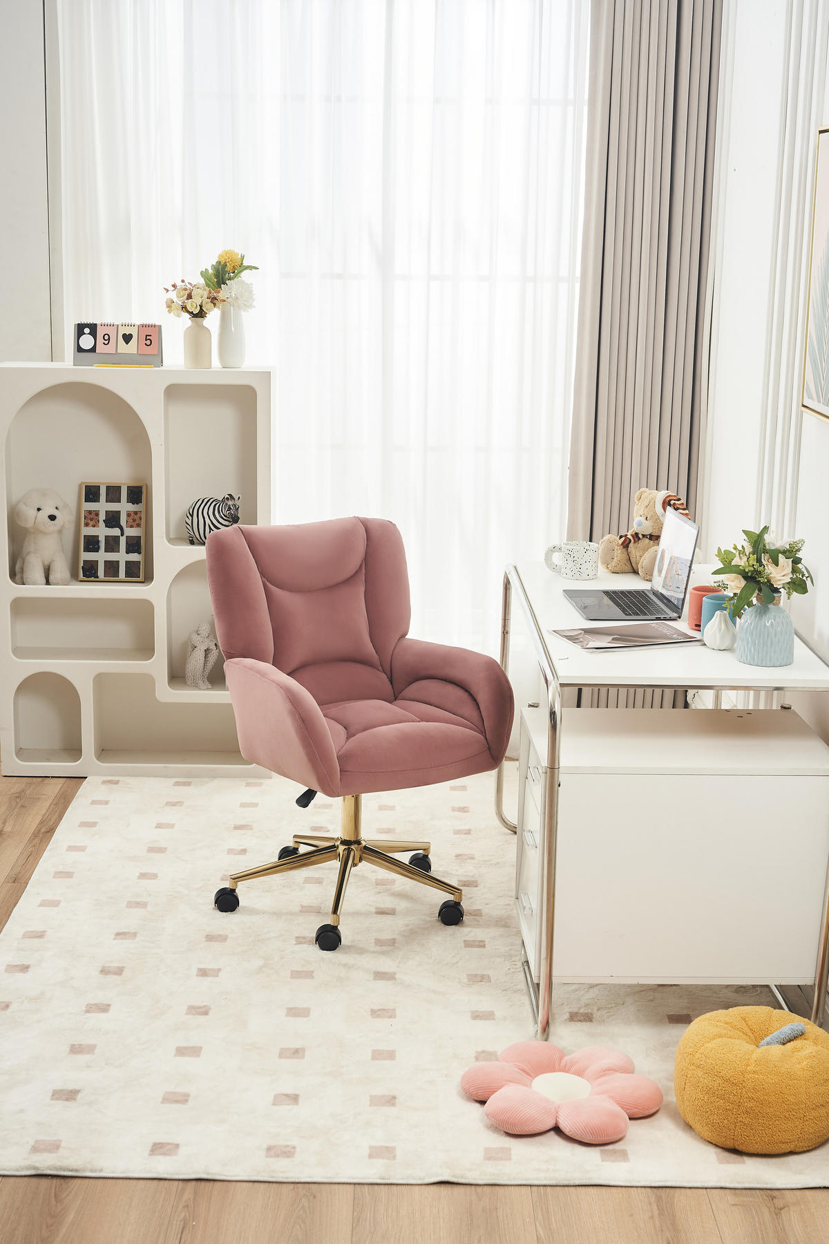 DREHSTUHL Pink, Samt, goldene Beine, höhenverstellbar - Pink, Metall (62/92.5/64cm) - SHOPENTRA