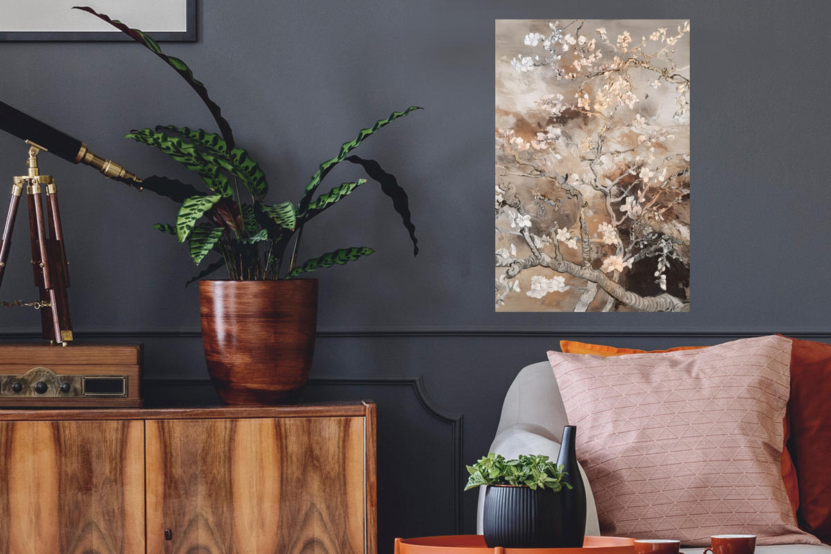 WANDTATTOO Mandelblüte - Kunst - Van Gogh - Beige - Abstrakt 40x60 cm - Braun, Kunststoff (40/60cm) - MuchoWow