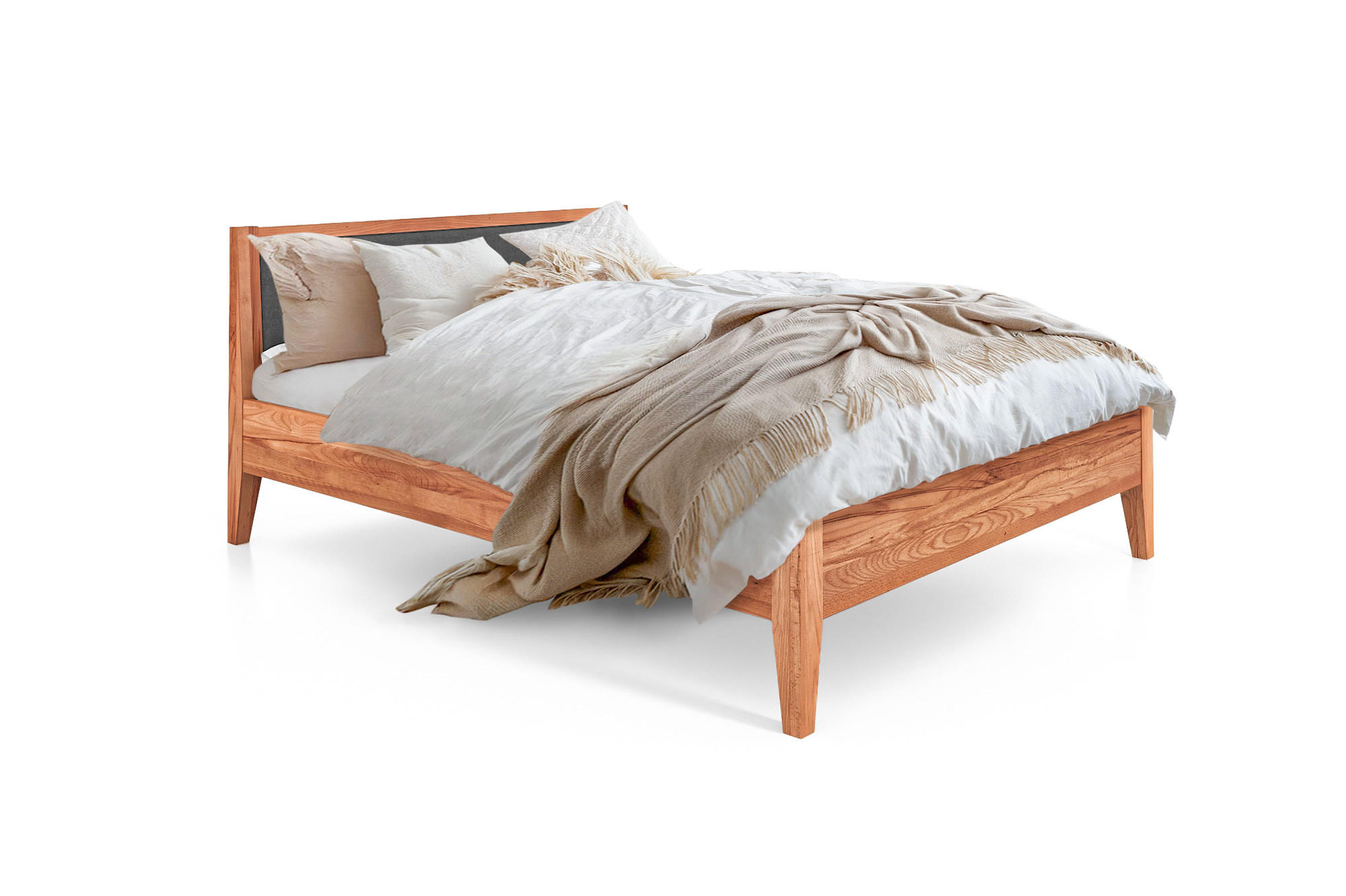 MASSIVHOLZBETT ELIAS MIT POLSTERKOPFTEIL 140x190 Kernbuche - Kernbuche, Holz (140/190cm) - byoak