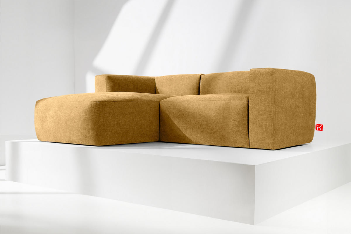 ECKMODULSOFA-LINKS BUFFO 3/4 Sitzer mit extrem weicher Sitzfläche, Gewebestoff, Honig - Gelb, Textil (237/180cm) - KONSIMO®