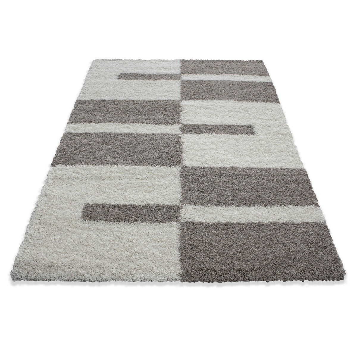 TEPPICH Hochflor Shaggy Karo Design Polypropylen Wohnzimmer Beige Rechteckig 280x370 - Beige, Textil (280/370cm) - KADIMA DESIGN