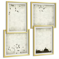 BILDER SET 4er Set - 50x50 cm & 40x60 cm Goldrahmen - Minimalistische Vogelmalerei - Goldfarben, Kunststoff (50/50cm) - TULUP