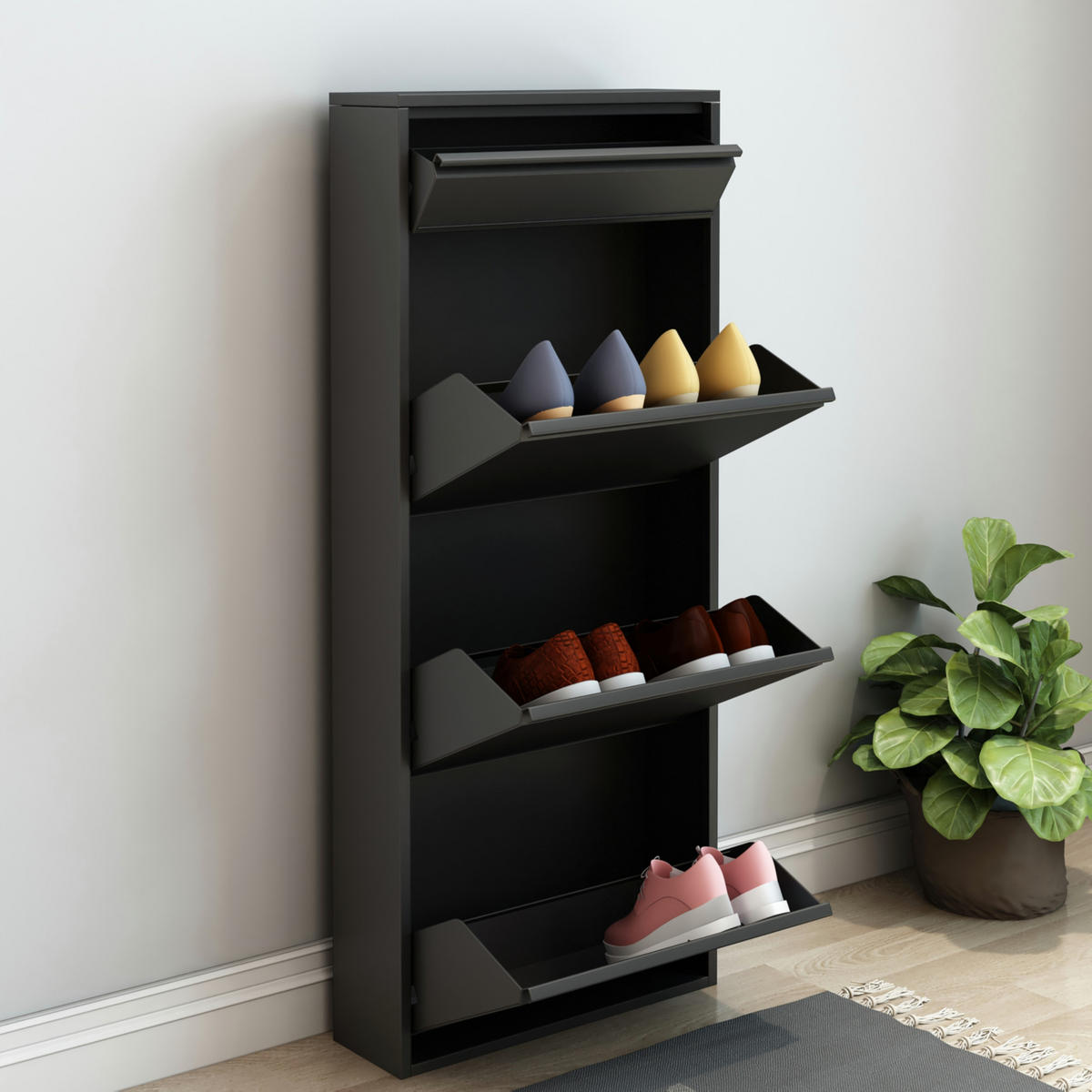SCHUHKIPPER Sokndal - Schwarz, Metall (50/118/15cm) - [en.casa]