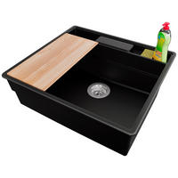 SPÜLBECKEN New York, 2-er set Schwarz 58/53 cm 1 Becken + Ablauf-Set + Küchenzubehörset ab 60er Unterschrank - Chromfarben/Beige, Kunststoff (58/20/53cm) - Primagran