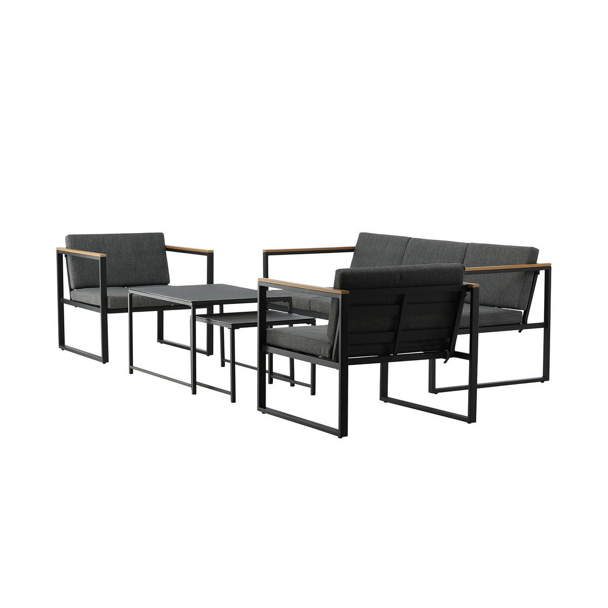 LOUNGESET - Schwarz - Stahl - 188 x 67 x 80 cm - Schwarz, Metall - home24